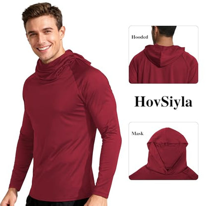 HovSiyla Mens Fishing Hoodie UV Sun Protection Shirts UPF Rash Guard Long Sleeve Shirts Hiking Performance Mesh Face Mask Top - color: 5 Pack : Black Grey White Navy Red, size: Large