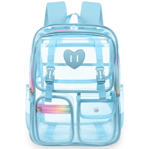 Clear Backpack for Girls Women Heavy Duty Transparent Bookbag School Backpack with Mesh Pockets Stadium Approved See Through Backpack (Blue) - color: Blue