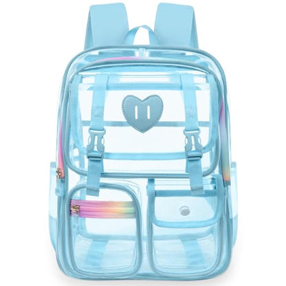 Clear Backpack for Girls Women Heavy Duty Transparent Bookbag School Backpack with Mesh Pockets Stadium Approved See Through Backpack (Blue) - color: Blue