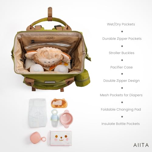 Diaper Bag Backpack, Multifunction Diaper Bag with Changing Station, Stylish Baby Bags, Large Unisex Diaper Backpack for Mom and Dad, Baby Registry Search, Portable Changing Pad – Yellow Green - color: Yellow Green