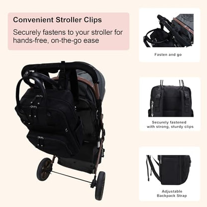 JESSIE & JAMES BeBe CCW Diaper Bag Nylon Backpack Multi Function Backpack with Changing Pad & Stroller Straps_Black/Black - color: Black/Black