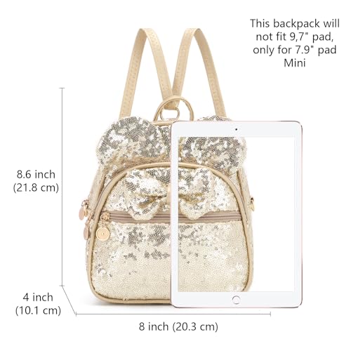 KL928 Girls Mini Backpack Bowknot Polka Dot Cute Small Daypacks Convertible Shoulder Bag Purse for Women - color: Golden-01