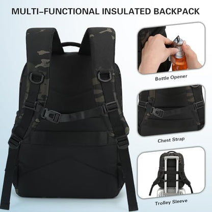 Tactical Double Deck Cooler Backpack for Men, Insulated Cooler Bag with 2 Compartment, 36 Cans Soft Military Insulated Lunch Backpack Waterproof Leakproof for Beach, Camping, Picnic, Hiking - color: Camo