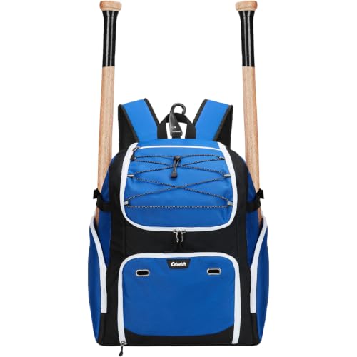 Baseball Backpack for Adult Large Capacity Softball Bat Bag with Shoe Compartment & Wet Pocket Baseball Bag with Fence Hook for 4 Bats & Equipment - color: Blue, size: 35 L