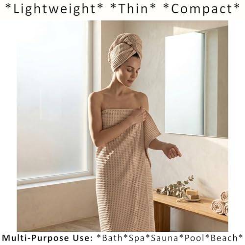 PÜSKÜL Natural 100% Turkish Cotton Waffle Bath Towels Set of 2-Piece | 32x63 inch Extra Large Absorbent Quick-Dry Lightweight Spa Towel | Luxury Sauna Accessories (Beige Bath Towels - Pack of 2) - color: Beige