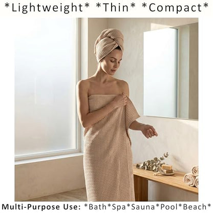 PÜSKÜL Natural 100% Turkish Cotton Waffle Bath Towels Set of 2-Piece | 32x63 inch Extra Large Absorbent Quick-Dry Lightweight Spa Towel | Luxury Sauna Accessories (Beige Bath Towels - Pack of 2) - color: Beige