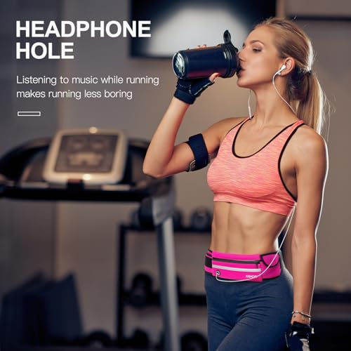 Jueachy Running Belts for Women Waterproof Fanny Pack Running Waist Pouch Phone holder Adjustable Sports Money Belt with Headphone Port - color: Pink
