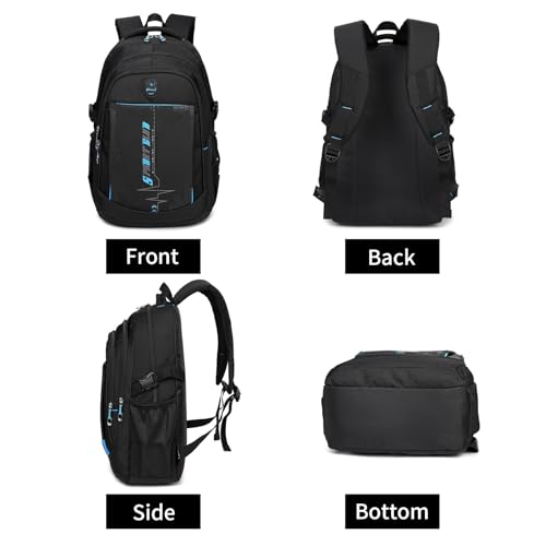 goldwheat School Backpack For Teen Boys, Lightweight Water-Resistant Boys Bookbag With Computer Compartment Fits 15.6" Laptop - color: Black Blue