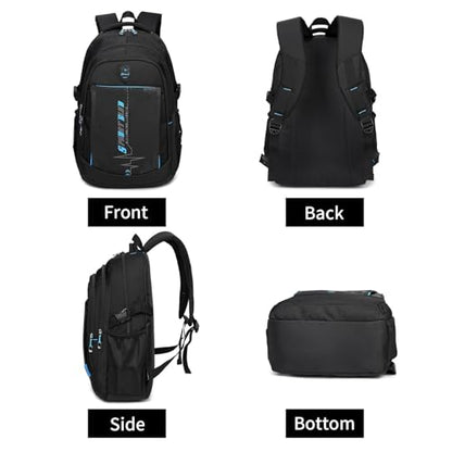goldwheat School Backpack For Teen Boys, Lightweight Water-Resistant Boys Bookbag With Computer Compartment Fits 15.6" Laptop - color: Black Blue