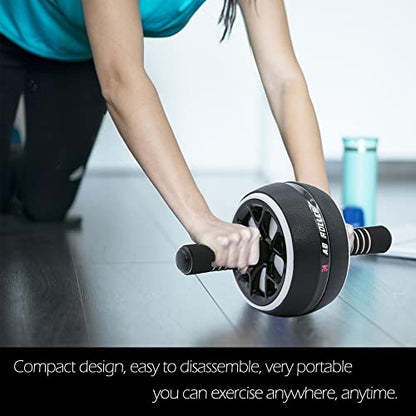 AB Wheel Roller, Exercise Abdominal Wheel Fitness for Gym & Home, Work-out Strength-Training Equipment with Knee Pad - color: Black