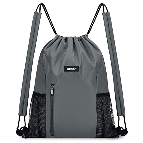 WANDF Drawstring Backpack with Shoulder Pad Sports Gym Backpack with Mesh Pocket String Bag for Women Men(Grey) - color: M, Grey, size: Medium