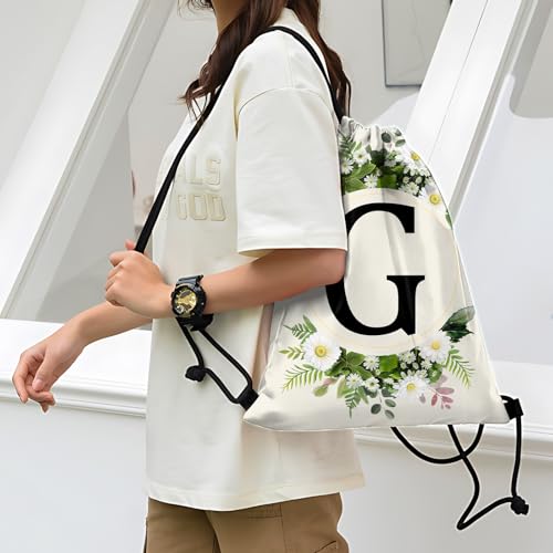 Initial Letter Drawstring Backpack String Sports Gym Bags Waterproof Sackpack Cute for Men Women Beach (13"×17") (Letter-G) - color: Letter-g