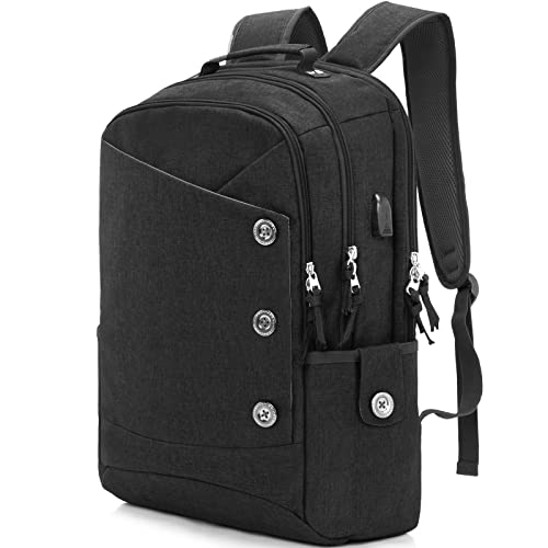 KINGSLONG Laptop Backpack for Women Men, Stylish Daypack fit 17 inch Notebook, Water Resistant Travel Backpacks with USB Charging Port for College Work Black - color: Black, size: 17 inch