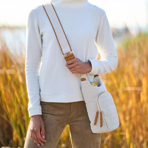 WanderFull® Original HydroBag®, Fits Up to 32 oz Water Bottle Holder with Strap, Gift for Women, Hands-Free Crossbody, Water Bottle Carrier Bag with Phone Pocket - color: Oatmeal Canvas