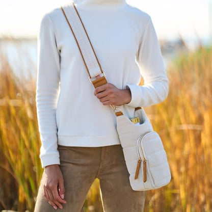 WanderFull® Original HydroBag®, Fits Up to 32 oz Water Bottle Holder with Strap, Gift for Women, Hands-Free Crossbody, Water Bottle Carrier Bag with Phone Pocket - color: Oatmeal Canvas