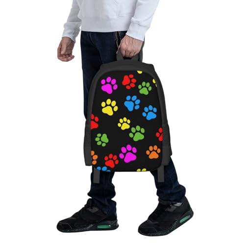 Slim Anti Theft Laptop Backpack Rainbow Puppy Dog Paws Animal Pet Colorful Paw Print, Large Volume Travel Daypack Durable Polyester Carry Bag for Office Business Outdoor Trekking - color: Design (573)