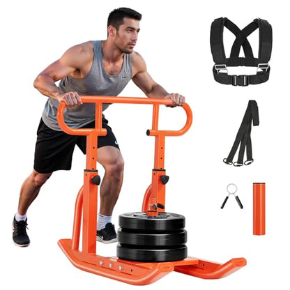 VEVOR Football Sleds and Chutes, Weight Sled, Football Training Pull Push Running Sled, Fitness Workout Sled Push Gym Equipment, Adjustable Height Handle, Compatible 1/2 in Weight Plates - style: Full-Range Handle