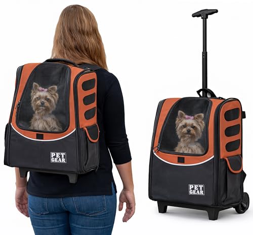 Pet Gear I-GO2 Roller Backpack, Medium Escort, Tangerine | Travel Carrier, Car Seat for Cats/Dogs, Mesh Ventilation, Telescoping Handle, Storage Pouch, Included Tether - color: Tangerine, size: Medium - Escort