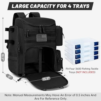 40L Fishing Backpack Water Resistant Fishing Tackle Bag with 2 Rod Holders, Tackle Storage Bag for Anglers(Black,Bag Only) - color: Black