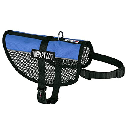Dogline MaxAire Multi-Purpose Mesh Vest for Dogs and 2 Removable Therapy Dog Patches, Medium, Blue - color: Blue, size: Girth 17 by 21"