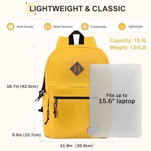 VX VONXURY Backpack for Men Women, Lightweight Kids School Bag, Classic Basic Laptop Bookbag for College Work Travel Hiking - color: Yellow