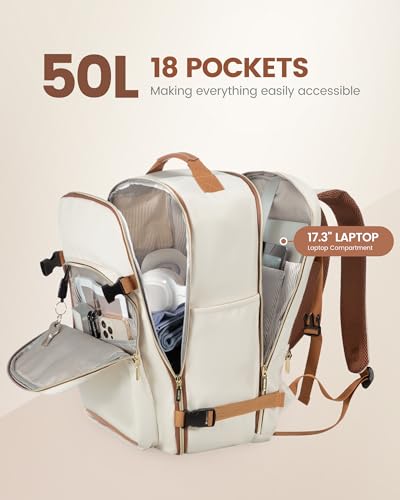 LOVEVOOK 50L Travel Backpack Flight Approved Carry on Backpack,3 Packing Cubes,Waterproof Personal Item Travel Bag,TSA Carry on Luggage Suitcase Travel Essentials,Gifts for Women & Men,fits 18" Laptop - color: Beige-brown, size: X-Large-50L-4Pcs