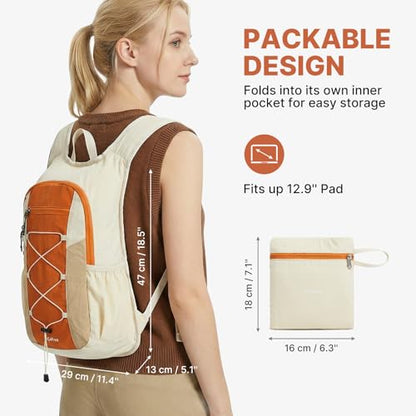 G4Free 20L Hiking Backpack Lightweight Daypack with Phone Pocket Small Packable Foldable Hiking Bag for Women Men, Orange+Beige - color: Orange+beige