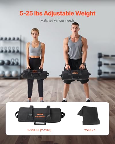 VEVOR Workout Sandbag, Heavy Duty Workout Power Bags with Handles, Slam Bag for Fitness Strength Weight Training Cross-Training, Home Gym Exercise, Black (Unfilled)