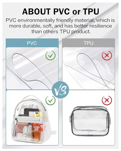 FADEON Clear Small Backpack Purse for Women, Designer Transparent Shoulder Handbag, PVC Mini Clear Bag for Stadium Approved - color: White Retro Style