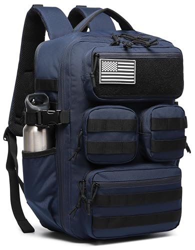 Wotony Tactical Backpack for Men, 25L/35L/45L EDC Backpack with Laptop Compartment, MOLLE System, Water-Resistant 900D Fabric, Multi-Pocket Travel Backpack for Hiking, Camping, Gym and Daily Use - color: Blue, size: 25L