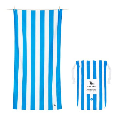 Dock & Bay Customized Beach Towel - Quick Dry, Sand Free - Compact, Lightweight - 100% Recycled - Includes Bag - Cabana - Bondi Blue - Large - color: Cabana - Bondi Blue, size: Large - Customize (160x90cm, 63x35")