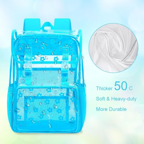 17" Clear Backpack for Girls, School Kids Transparent Bookbag Set, 3Pcs Stadium Approved See Through Backpack with Lunch Box (Blue) - color: Plum Blossom Blue