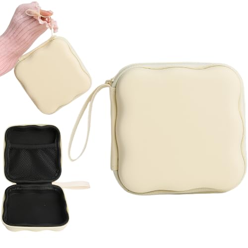 Charger Cover Storage Bag, Waves Design Charger Protector Travel Storage Case, Earphone Wire Saver Cable Cord Organizer Wireless Earphone Storage Box, Beige - color: Beige