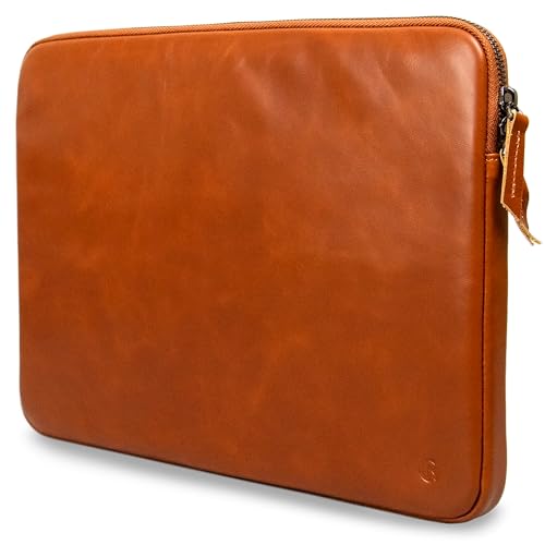 Casemade Real Leather Laptop Case/Zipped Folio Bag with Inner Pocket & Wool Lining Compatible with Apple MacBook, HP, Dell, Asus, Levovo (16 Inch - Tan) - color: Tan, size: 16 Inch