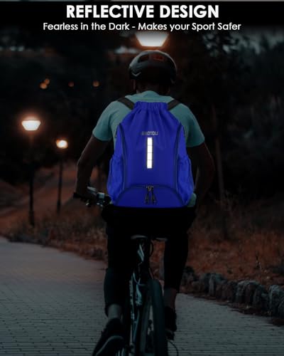 BROTOU Soccer Drawstring Backpack, Basketball Bag, Volleyball Football Bags with Ball and Shoe Compartment - color: Blue