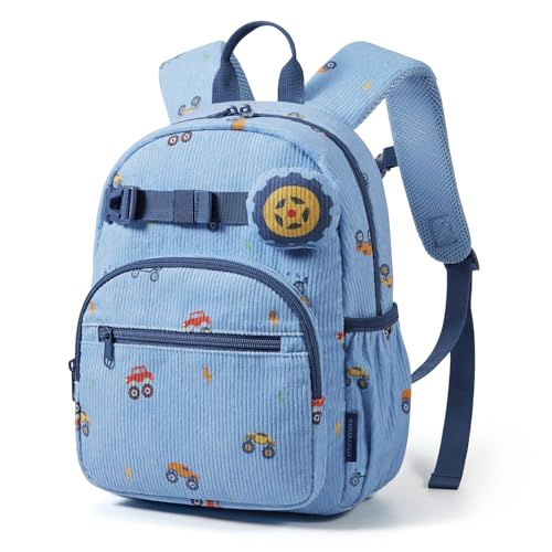 mommore Toddler Backpack for Boys 2-4, Corduroy Kids Backpack for School, 13" H Cute Preschool Kindergarten Daycare School Bag - Truck - color: Monster Truck, style: Backpack