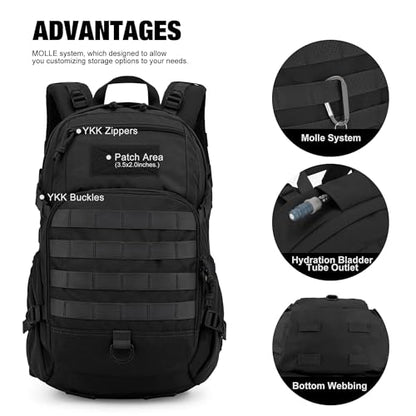 Mardingtop Small Tactical Backpack,Molle Hiking Backpack for Backpacking,Cycling and Biking,15L/25L Backpack - color: Black, size: 25L