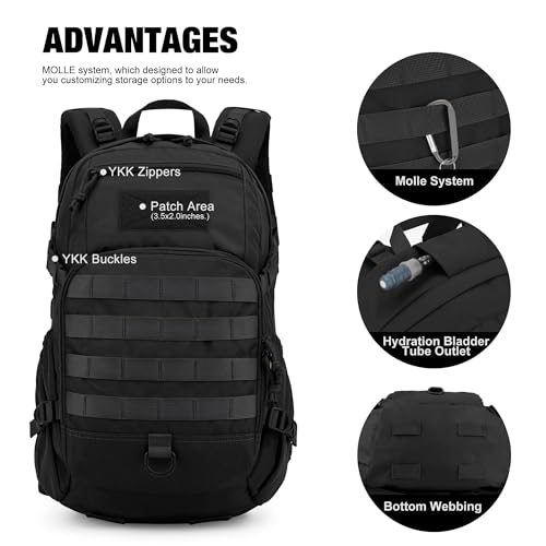 Mardingtop Small Tactical Backpack,Molle Hiking Backpack for Backpacking,Cycling and Biking,15L/25L Backpack - color: Black, size: 25L