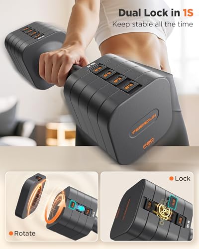 FEIERDUN DB3 5-in-1 Adjustable Dumbbell Set, 6LB/10LB Pair Adjustable Weights for Women at Home, Dual Locking Stable Hand Weights with TPU Soft Handle, Home Gym, Rehab, Pilates, Yoga, Strength Training - color: A-Strength Grey, style: 10LBS Pair (20LBS To