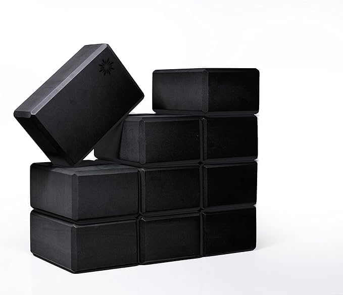 4" Yoga Block, 10 Pack Bulk EVA Foam Yoga Blocks, Firm and Supportive Yoga Brick, Balance Foam for Stretching, Pilates, and Workout, 4" x 6" x 9" - color: Black
