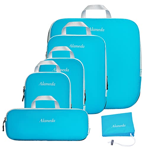 Compression Packing Cube Set 6-Piece Space-Saving Organizer with Laundry Bag for Carry-On Luggage Backpacks Suitcases, Blue - color: Blue