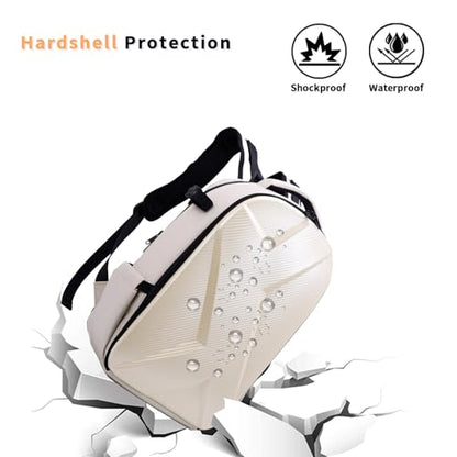 Camera Backpack Hard Shell Imitation Carbon Fiber DSLR, Waterproof Shockproof w/15.6" Lap Comp for Photo, Travelers & Daily. - color: Beige