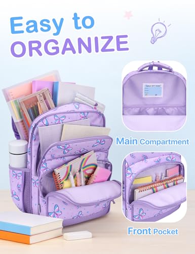 VASCHY Kids Backpacks, 12L Toddler & 17.5L School Backpacks, Lightweight Water-Resistant for Boys and Girls Ages 3-12 - color: Purple Flutter-l, size: Large