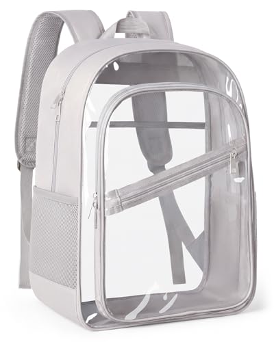 KIMNERPU Clear Backpack, Fabric & PVC Transparent Bookbag with Padded Straps for Women Men, Large Capacity 4-Layers See Through Heavy Duty Back Pack for Work Travel Concert Festival Security XL (Grey) - color: Grey, size: X-Large(18"H)