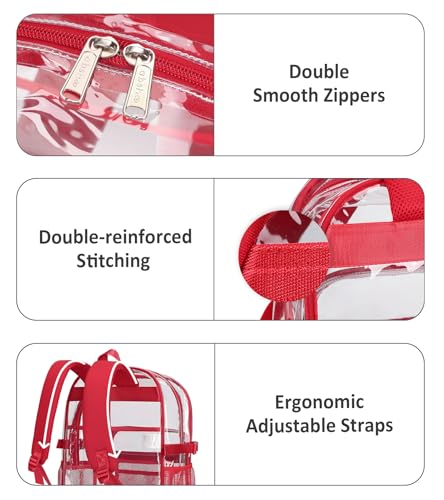 abshoo Big Heavy Duty Clear Backpack for School Girls Boys Transparent Bookbag for Middle High School (Red) - color: Red