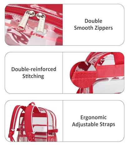 abshoo Big Heavy Duty Clear Backpack for School Girls Boys Transparent Bookbag for Middle High School (Red) - color: Red