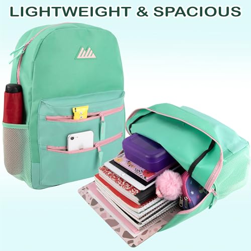 Summit Ridge Colorful Big Backpack for School Kids, Multi Pocket Backpack for Elementary, Middle School Girls, Boys with Padded Straps (Aquamarine/Mint) - color: Aquamarine/Mint
