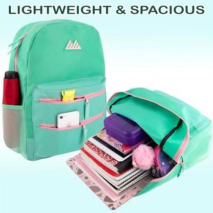 Summit Ridge Colorful Big Backpack for School Kids, Multi Pocket Backpack for Elementary, Middle School Girls, Boys with Padded Straps (Aquamarine/Mint) - color: Aquamarine/Mint