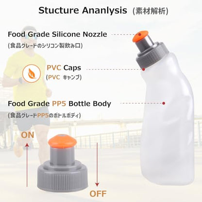 Azarxis Running Water Bottles Flask BPA Free Leakproof Hydration Vest Packs Waist Belt Replacement for Triathlon Marathon Hiking Cycling Climbing Runner - color: #1 250ml / 8.5oz - 2 Pack