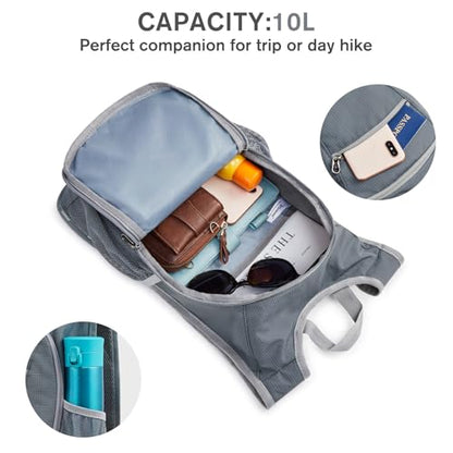 G4Free 10L/15L Hiking Backpack Lightweight Packable Hiking Daypack Small Travel Outdoor Foldable Shoulder Bag - color: Grey Checkered, size: 10L
